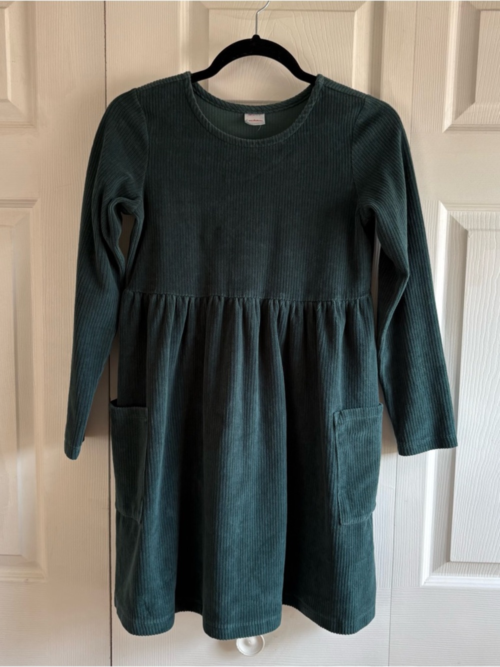 Hanna Andersson Juniper Green Ribbed Velour Pocket Skater Dress 12 Preppy Spring